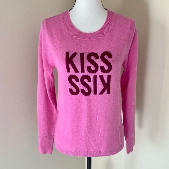 J. Crew Pink Kiss Kiss Layla Cashmere Crew Sweater Size M - Picture 4 of 10